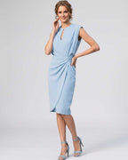 Velmira Midi Dress by Lauven — sleeveless keyhole wrap midi dress with ruched waist