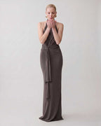 Serelle Maxi Dress by Lauven — polyester sleeveless halter neck fitted column maxi dress