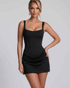 Celeste Mini Dress by Lauven — smooth satin sleeveless U-neck bodycon mini dress