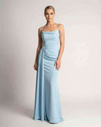 Celestia Maxi Dress by Lauven — polyester spaghetti strap mermaid maxi dress with beading and split