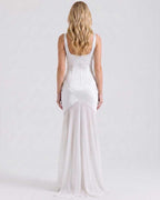 Lunelle Maxi Dress by Lauven — polyester square neck sleeveless slip maxi dress with satin chiffon detail