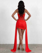 Veloura Mini Dress by Lauven — polyester strapless bodycon mini dress with draped detail