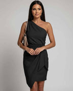 Celestia Midi Dress by Lauven — polyester cotton sleeveless slash neck midi dress with tie waist