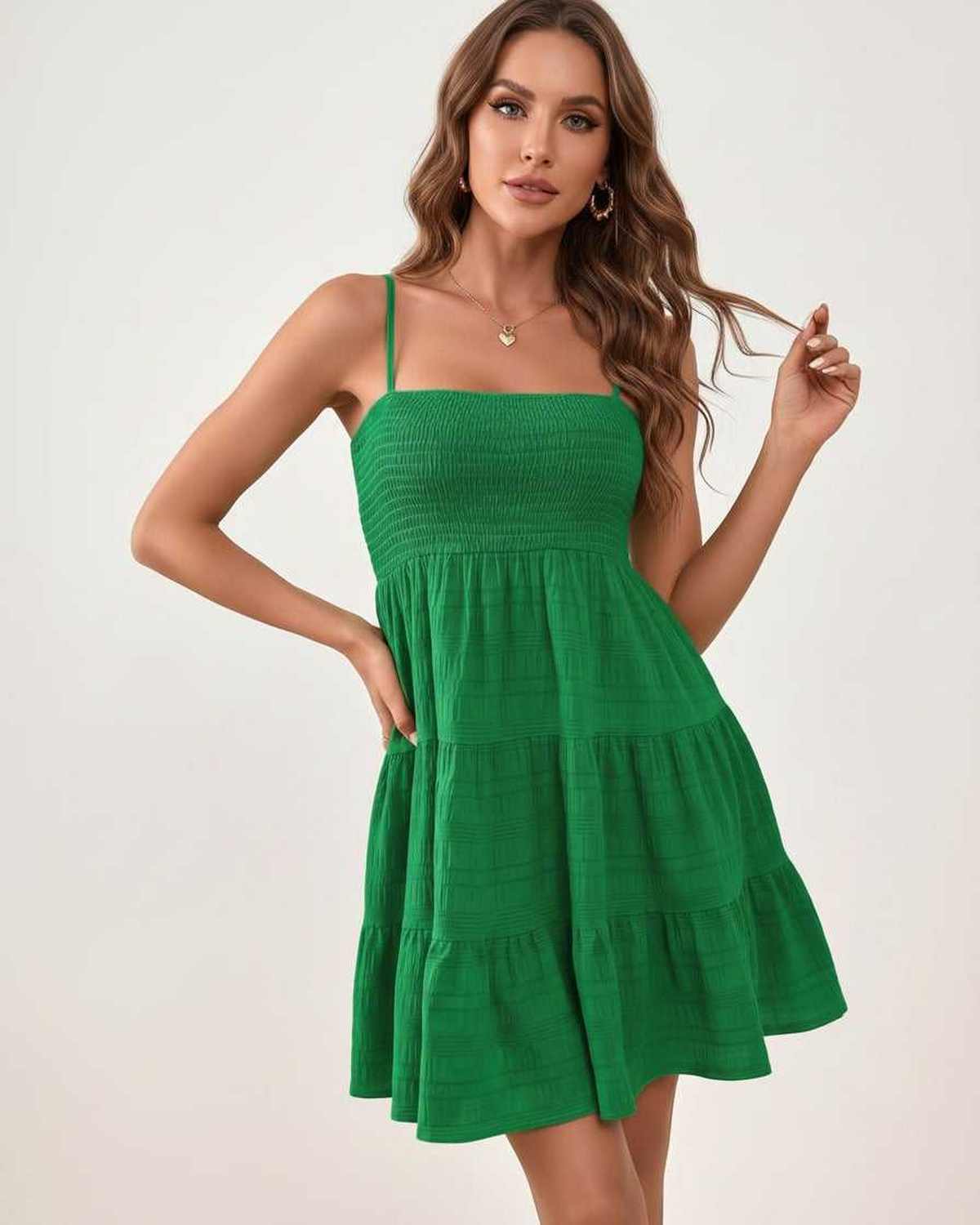 Solara Mini Dress by Lauven — textured sleeveless square neck tiered swing mini dress