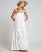 Solenne Maxi Dress by Lauven — rayon blend sleeveless scoop neck tiered A-line maxi dress