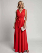 Veloura Maxi Dress by Lauven — satin sleeveless V-neck A-line maxi dress