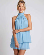 Celestia Mini Dress by Lauven — chiffon sleeveless halter neck mini dress