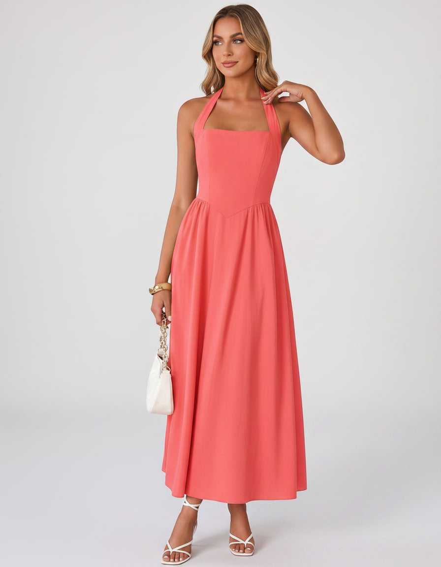 Veloura Midi Dress by Lauven — satin blend sleeveless square neck A-line midi dress