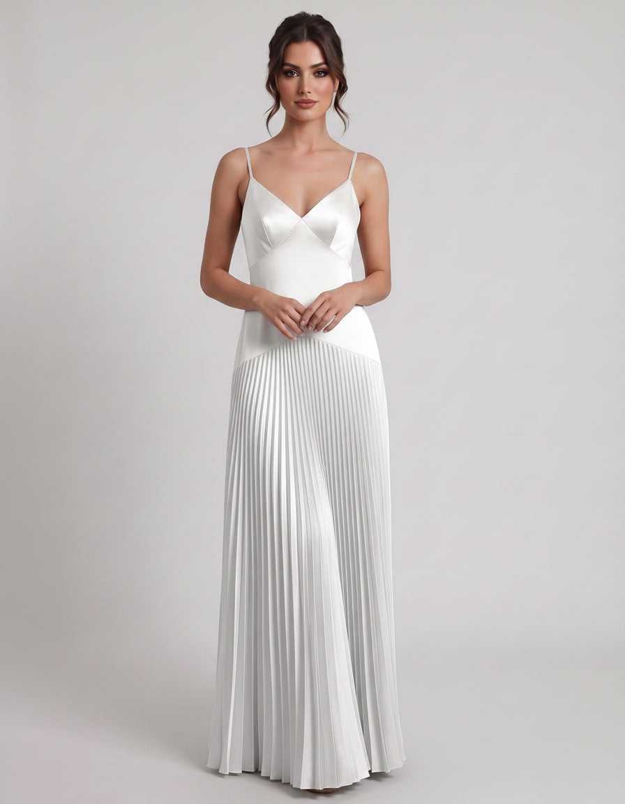 Veloura Maxi Dress by Lauven — satin spaghetti strap V-neck A-line maxi dress