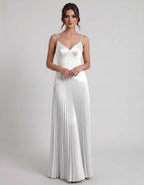 Veloura Maxi Dress by Lauven — satin spaghetti strap V-neck A-line maxi dress