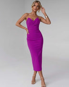 Serelle Midi Dress by Lauven — smooth stretch strapless sweetheart neck fitted midi dress