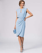 Velmira Midi Dress by Lauven — sleeveless keyhole wrap midi dress with ruched waist