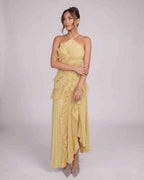 Valerise Maxi Dress by Lauven — chiffon sleeveless halter asymmetrical maxi dress