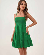 Solara Mini Dress by Lauven — textured sleeveless square neck tiered swing mini dress