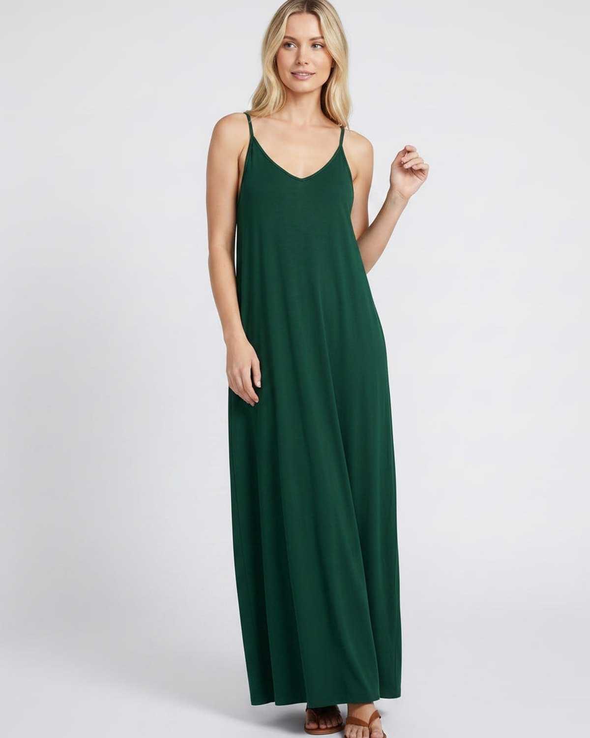 Solenne Maxi Dress by Lauven — soft stretch sleeveless V-neck relaxed A-line maxi dress