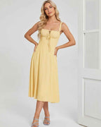 Serelune Midi Dress by Lauven — lightweight sleeveless square neck A-line midi dress
