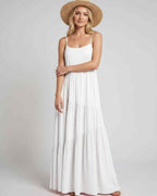 Solenne Maxi Dress by Lauven — rayon blend sleeveless scoop neck tiered A-line maxi dress