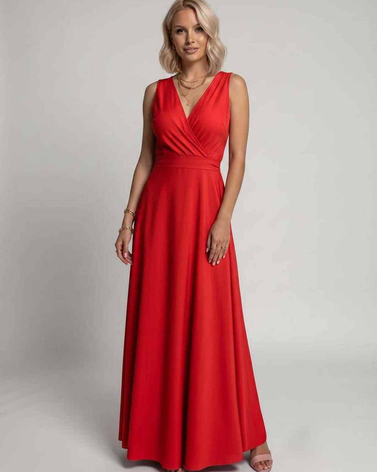 Veloura Maxi Dress by Lauven — satin sleeveless V-neck A-line maxi dress