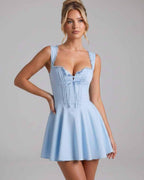 Veloura Mini Dress by Lauven — cotton blend sleeveless square neck fit and flare mini dress