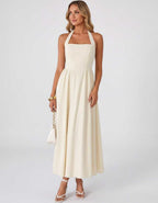 Veloura Midi Dress by Lauven — satin blend sleeveless square neck A-line midi dress