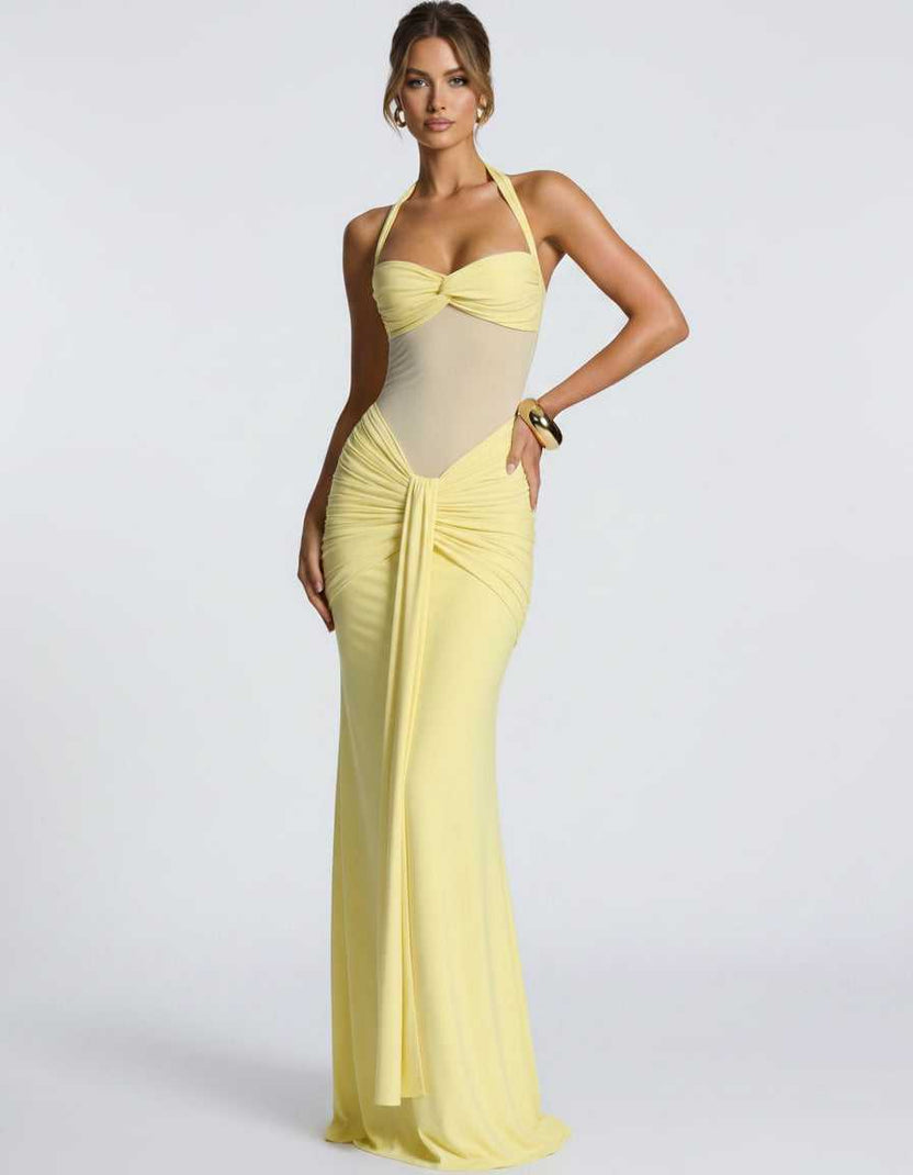 Solvane Maxi Dress by Lauven — stretch mesh sleeveless halter neck slim fit maxi dress