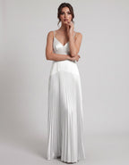 Veloura Maxi Dress by Lauven — satin spaghetti strap V-neck A-line maxi dress