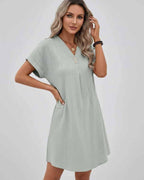 Lunelle Mini Dress by Lauven — textured short sleeve V-neck relaxed mini dress