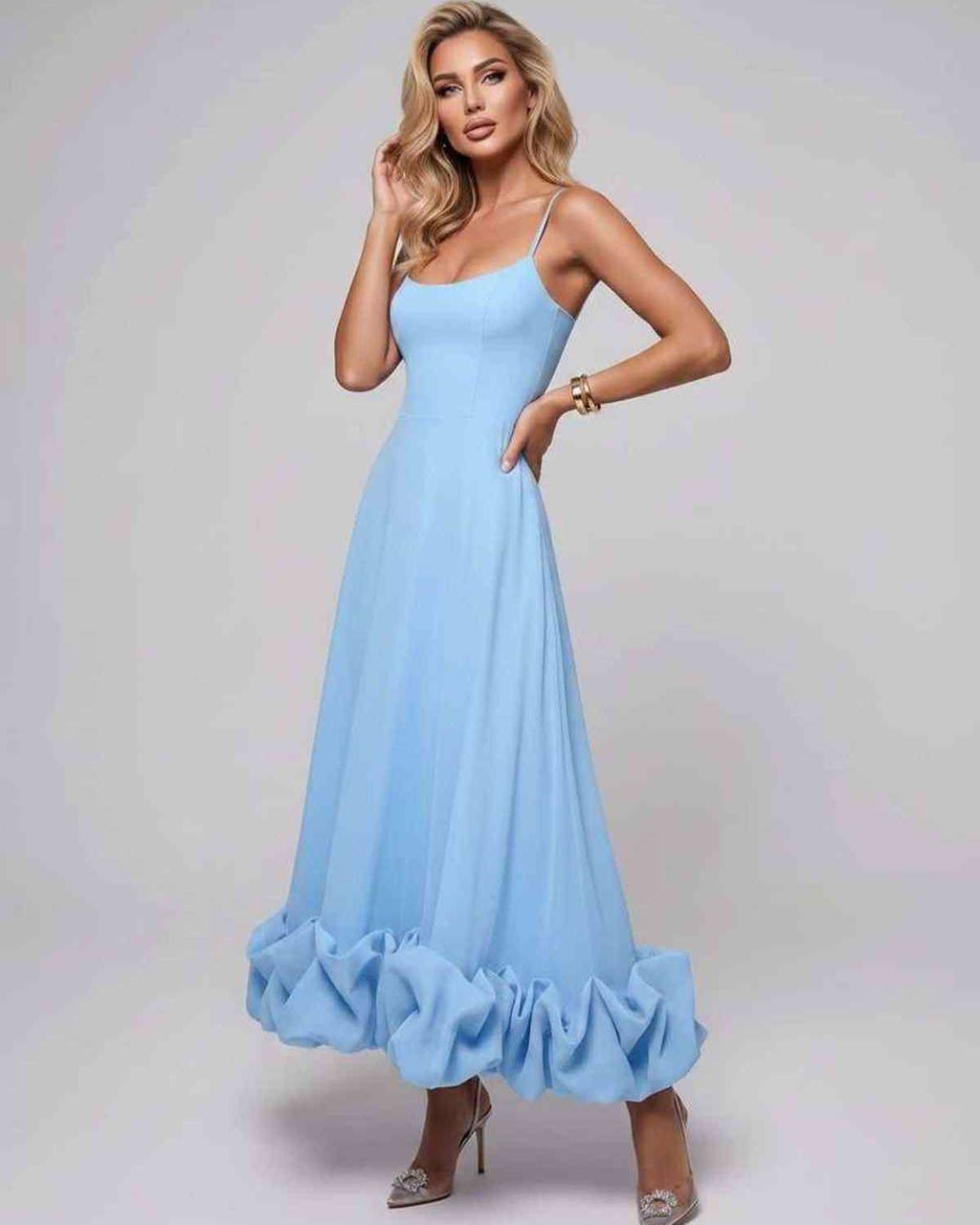 Aurelia Maxi Dress by Lauven — lightweight sleeveless scoop neck fit and flare maxi dress