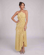Valerise Maxi Dress by Lauven — chiffon sleeveless halter asymmetrical maxi dress