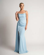 Celestia Maxi Dress by Lauven — polyester spaghetti strap mermaid maxi dress with beading and split