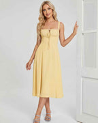 Serelune Midi Dress by Lauven — lightweight sleeveless square neck A-line midi dress