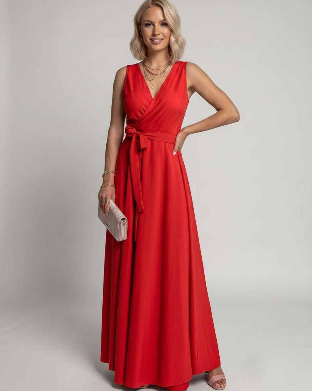 Veloura Maxi Dress by Lauven — satin sleeveless V-neck A-line maxi dress