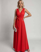 Veloura Maxi Dress by Lauven — satin sleeveless V-neck A-line maxi dress