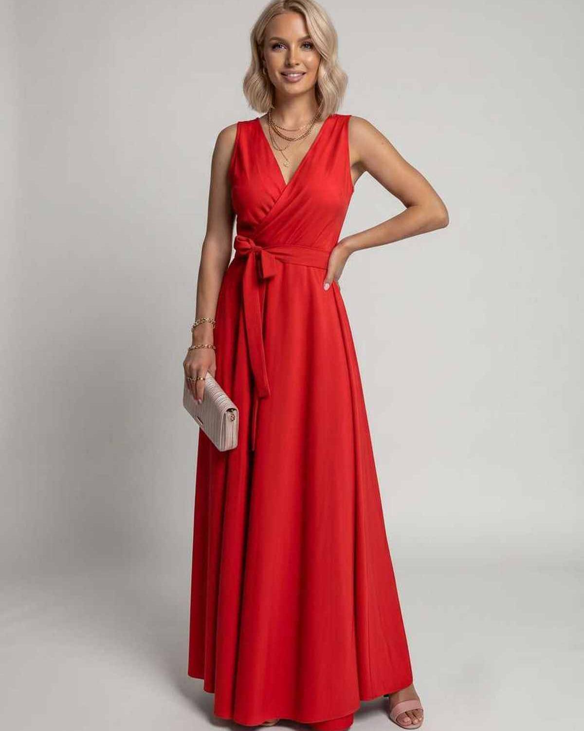 Veloura Maxi Dress by Lauven — satin sleeveless V-neck A-line maxi dress