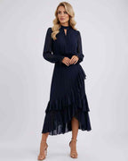 Celestia Maxi Dress by Lauven — chiffon long sleeve high neck A-line maxi dress