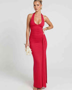 Solvienne Maxi Dress by Lauven — stretch sleeveless deep V-neck ruched maxi dress