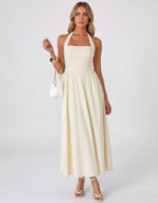 Veloura Midi Dress by Lauven — satin blend sleeveless square neck A-line midi dress