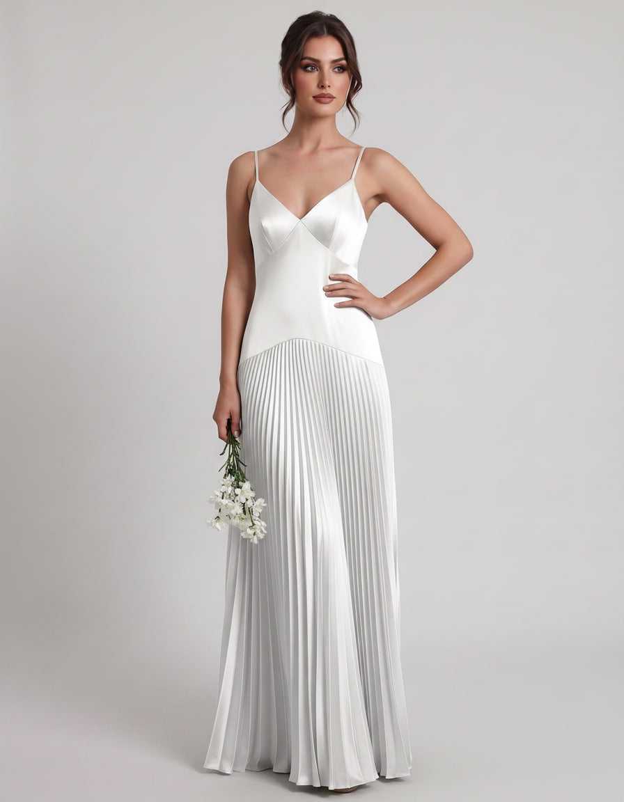 Veloura Maxi Dress by Lauven — satin spaghetti strap V-neck A-line maxi dress