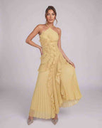 Valerise Maxi Dress by Lauven — chiffon sleeveless halter asymmetrical maxi dress