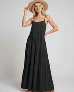 Solenne Maxi Dress by Lauven — rayon blend sleeveless scoop neck tiered A-line maxi dress