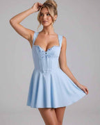 Veloura Mini Dress by Lauven — cotton blend sleeveless square neck fit and flare mini dress