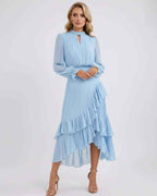 Celestia Maxi Dress by Lauven — chiffon long sleeve high neck A-line maxi dress