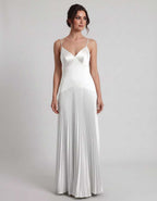 Veloura Maxi Dress by Lauven — satin spaghetti strap V-neck A-line maxi dress