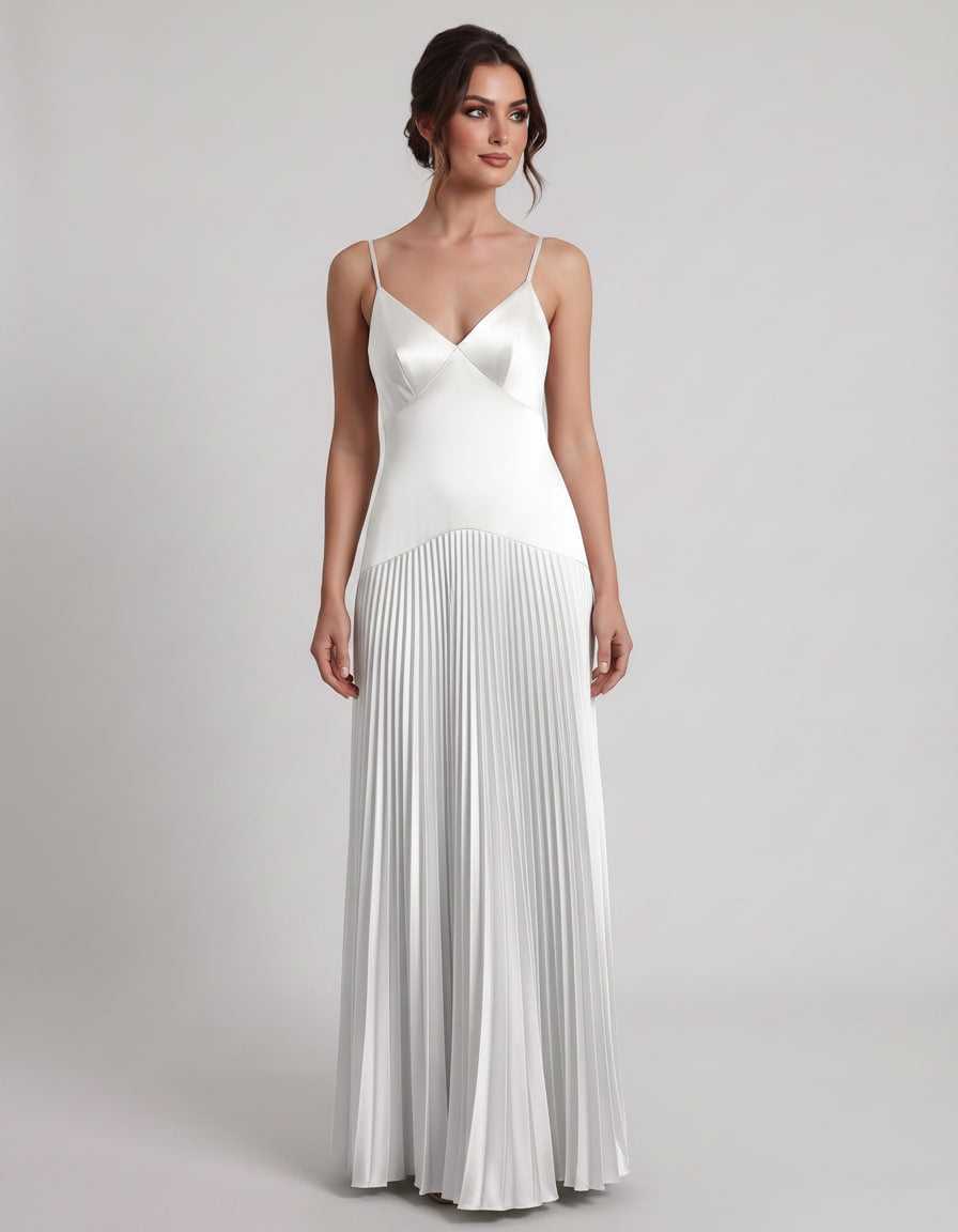 Veloura Maxi Dress by Lauven — satin spaghetti strap V-neck A-line maxi dress