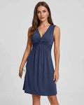 Aster Midi Dress by Lauven — blue soft knit sleeveless V-neck A-line midi dress