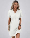 Lunelle Mini Dress by Lauven — white textured short sleeve V-neck relaxed mini dress