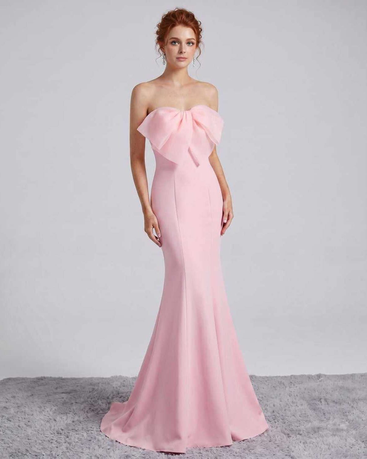 Rosabelle Maxi Dress by Lauven — pink polyester spandex sleeveless off-the-shoulder mermaid maxi dress