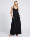 Solenne Maxi Dress by Lauven — black soft stretch sleeveless V-neck relaxed A-line maxi dress