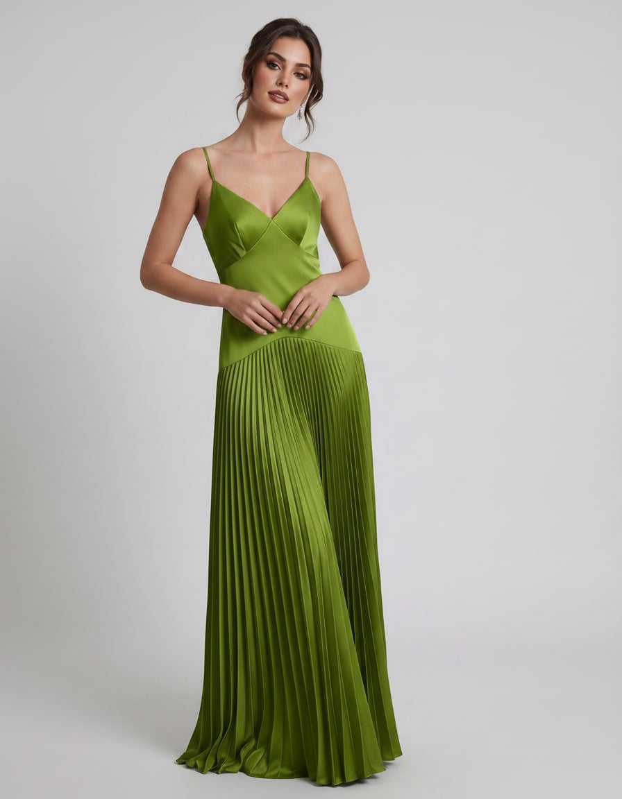 Veloura Maxi Dress by Lauven — satin spaghetti strap V-neck A-line maxi dress
