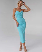 Serelle Midi Dress by Lauven — smooth stretch strapless sweetheart neck fitted midi dress